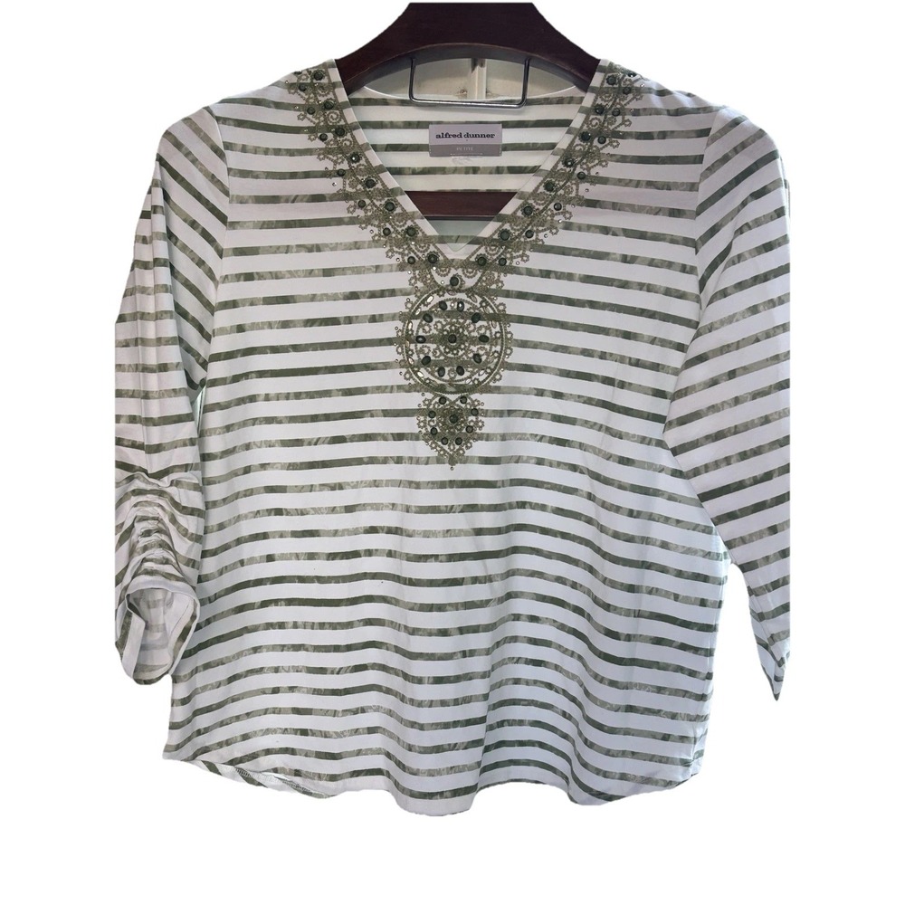 Alfred Dunner Large P Wild At Heart Diagonal Floral Stripe Knit Tee Shirt Bling
